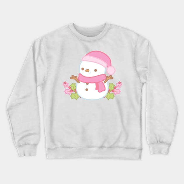 Christmas Pink Snowman Crewneck Sweatshirt by cSprinkleArt